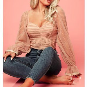 *Sold Out* Honey Gigi Mesh Dot Blouse in Pink